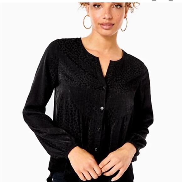 Lilly Pulitzer XXS Hensley black leopard animal print button blouse top feminine - Picture 1 of 12